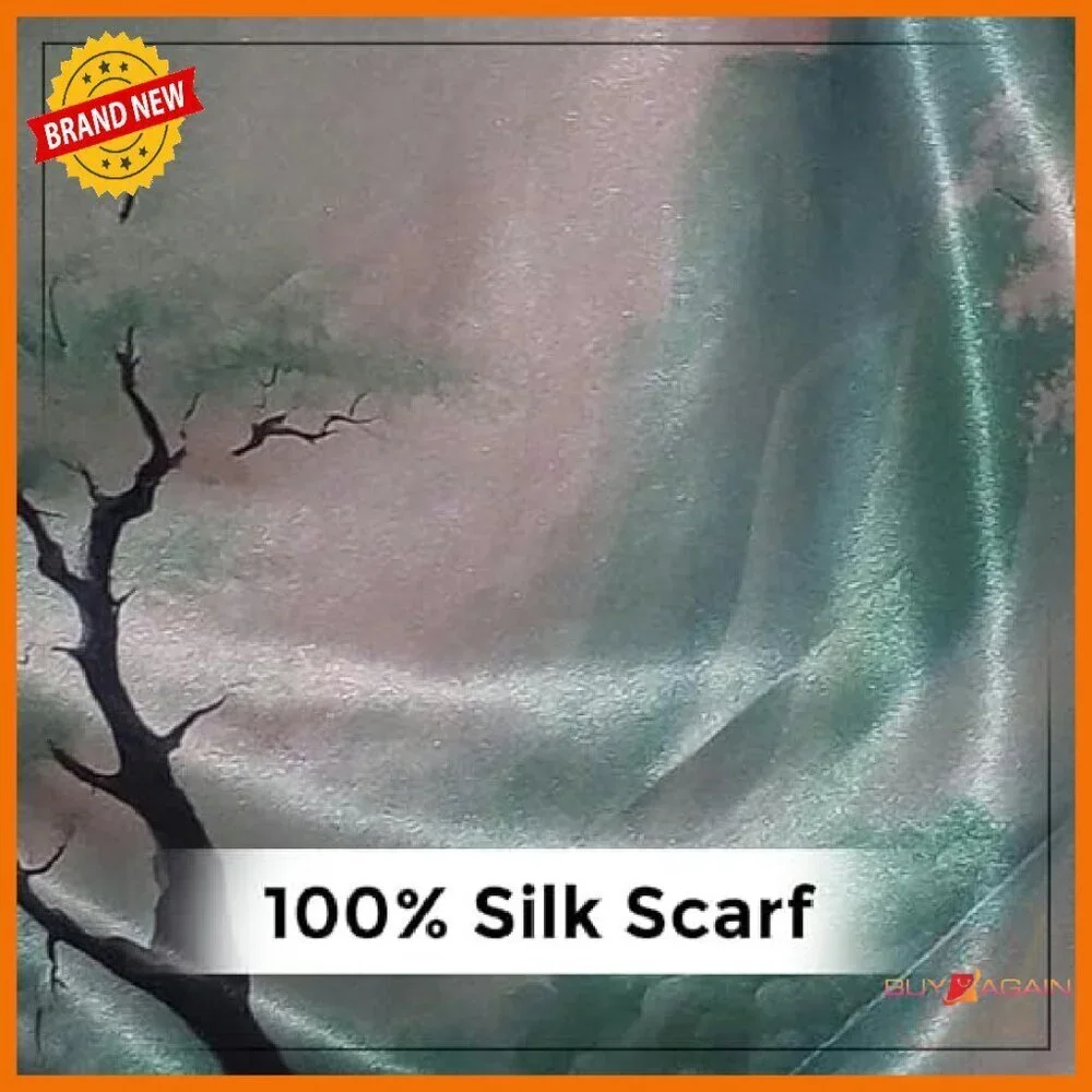 Large 120 Inch Silk Scarf Japanese Landscape Print Lightweight Versatile